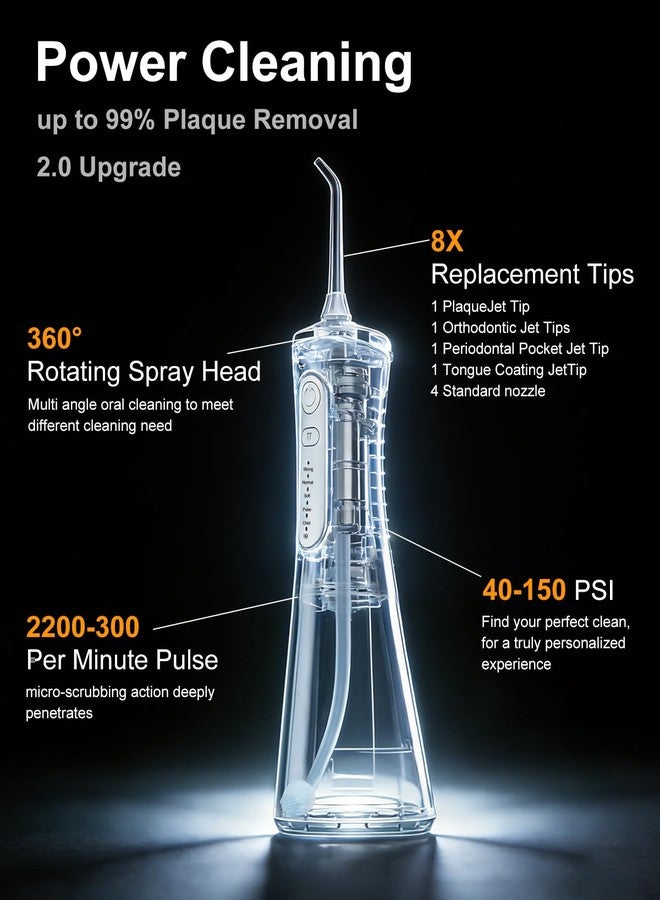 MySmile LP211 Water Flosser Cordless for Teeth, 5 Modes Portable Oral Irrigator, 260ML Water Dental Picks for Sensitive Teeth Cleaning, IPX7 Travel Rechargeable Water Flossing &2 Teeth Wipes - Image 2